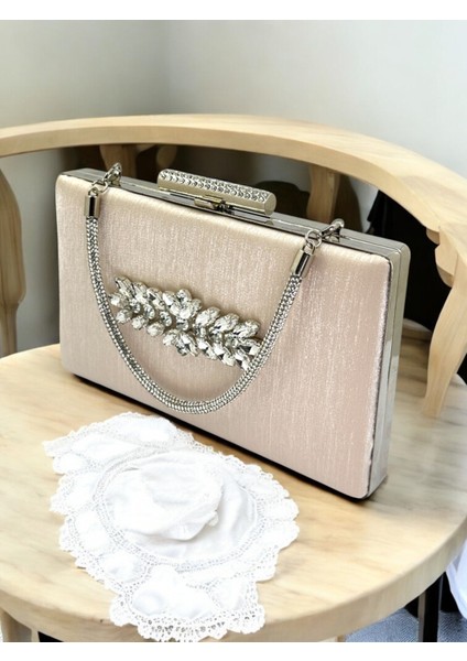 Ten Nude Taşlı Saplı Renk El Izi Yapmayan Simli Saten Kristal Taşlı Kadın Abiye Çanta Düğün Nişan modelleri