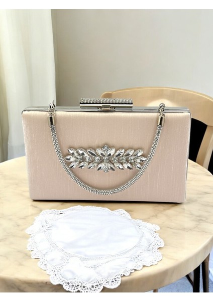 Ten Nude Taşlı Saplı Renk El Izi Yapmayan Simli Saten Kristal Taşlı Kadın Abiye Çanta Düğün Nişan fırsatları