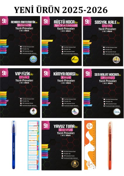 9. Sınıf Yazılı Provaları Seti ve 2 Adet Tükenmez Kalem+Sezgistore Cetvel Ayracı