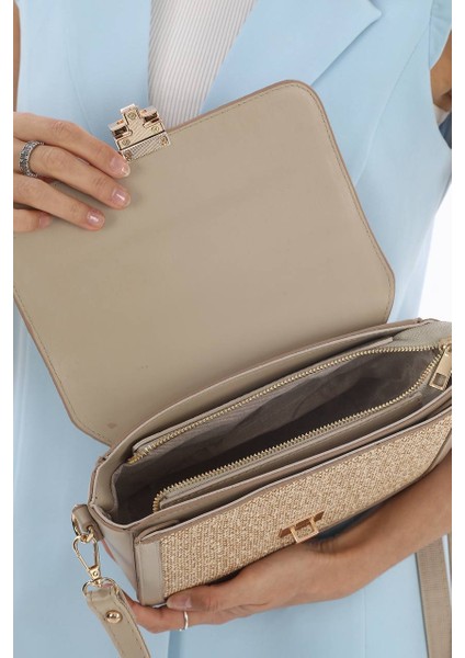 ,kilit Detaylı, Hasır Nakışlı,günlük ,şık, vizon bayan Çapraz Çantası fiyatları