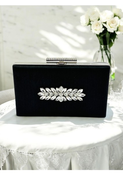 Siyah Renk El Izi Yapmayan Simli Saten Kristal Taşlı Kadın Abiye Çanta Düğün Nişan fiyatları