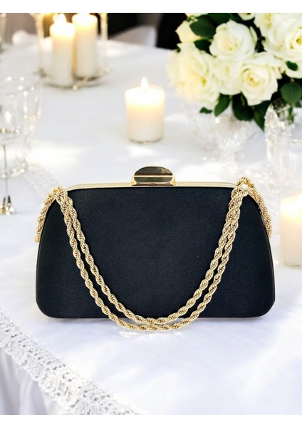 Özel Tasarım Siyah Renk Saten Zincir Saplı Kristal Taşlı Saplı Kulplu Kadın Abiye Çanta fiyatları