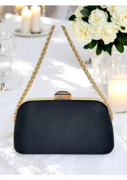 Özel Tasarım Siyah Renk Saten Zincir Saplı Kristal Taşlı Saplı Kulplu Kadın Abiye Çanta fırsatları