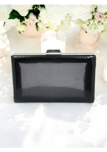 Siyah Renk Balıksırtı Desenli Parlak Rugan Deri Kadın Abiye Çanta Düğün Nişan fiyatları