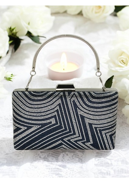 Lacivert Gümüş Renk Kristal Taşlı Metal Taşlı Abiye Çanta Düğün Nişan Kına Mezuniyet fiyatları