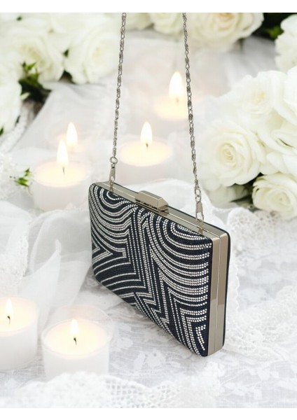 Lacivert Gümüş Renk Kristal Taşlı Metal Taşlı Abiye Çanta Düğün Nişan Kına Mezuniyet indirimleri