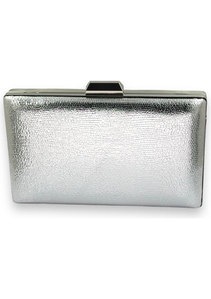 Metalik Gümüş Gri Lame Renk Zincir Askılı Abiye Çanta Düğün Nişan Mezuniyet