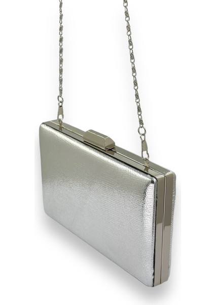 Metalik Gümüş Gri Lame Renk Zincir Askılı Abiye Çanta Düğün Nişan Mezuniyet indirimleri