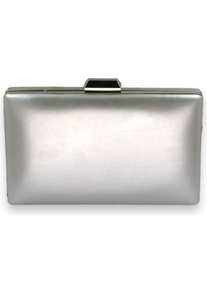 Gümüş Gri Lame Renk Cilt Deri Mat Deri Abiye Çanta Gece Çantası Düğün Nişan Kına