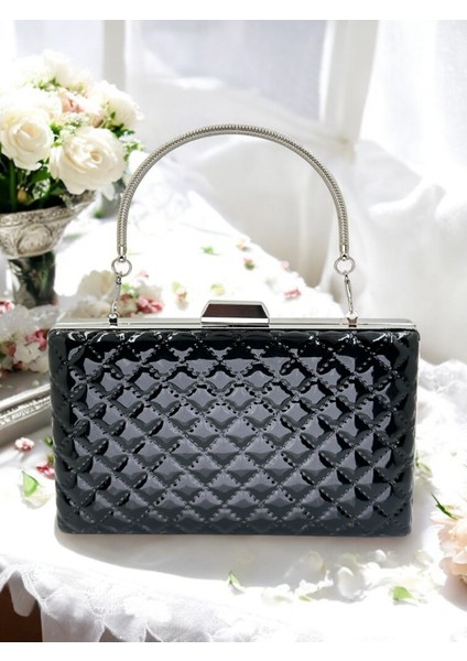 Siyah Lüks Rugan Kapitone Desenli Kadın Abye Çanta Düğün Nişan Mezuniyet fiyatları