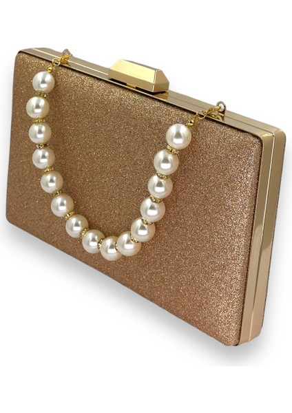 Rosegold Renk Inci Saplı Dökülmeyen Simli Ithal Kumsim Abiye Çanta Gece Çantası Kına Düğün Nişan fiyatları