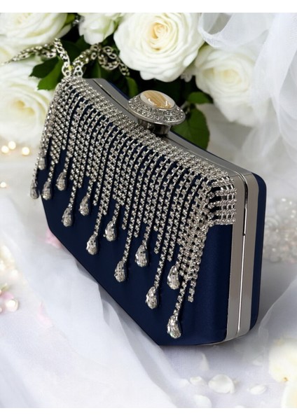 Lacivert Saten Kadın Abiye Çanta Düğün Nişan fırsatları