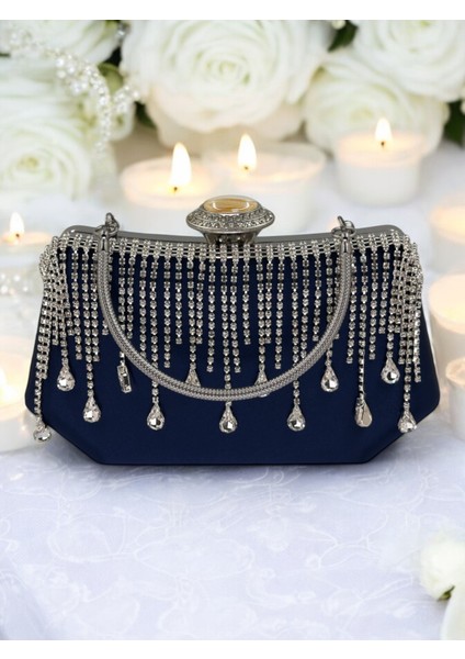 Lacivert Saten Kadın Abiye Çanta Düğün Nişan indirimleri