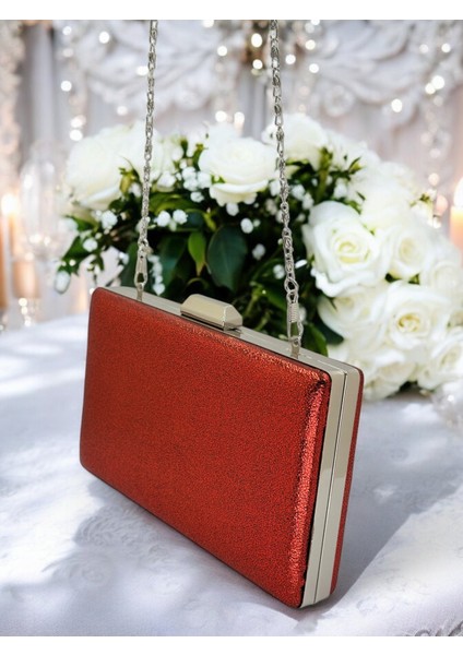 Kırmızı Kristal Desenli Mat Deri Metal Saplı Abiye Çanta Gece Çantası Kına Düğün Nişan Çantası modelleri