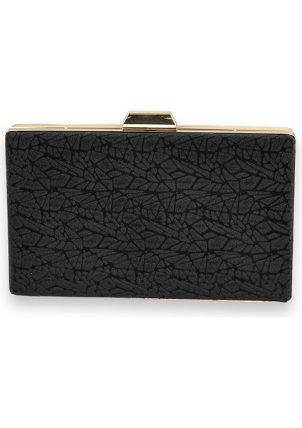 Siyah Renk Lazer Desenli Abiye Çanta Gece Çantası Düğün Nişan Nikah Portföy