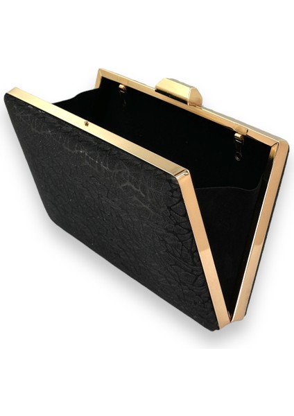 Siyah Renk Lazer Desenli Abiye Çanta Gece Çantası Düğün Nişan Nikah Portföy modelleri