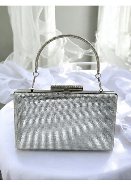 Gümüş Renk Tek Taraf Taşlı Metal Saplı Kadın Abiye Çanta Düğün Nişan Mezuniyet fiyatları