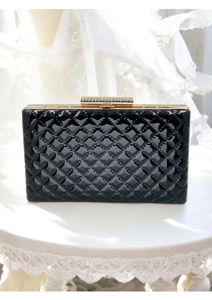 Siyah Lüks Rugan Kapitone Desenli Kadın Abye Çanta Düğün Nişan Mezuniyet fiyatları