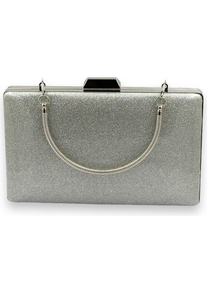 Gümüş Kumsim Üzeri Silikon Kaplamalı Saplı Kulplu Ithal Abiye Çanta Gece Çantası Düğün Nişan Kına