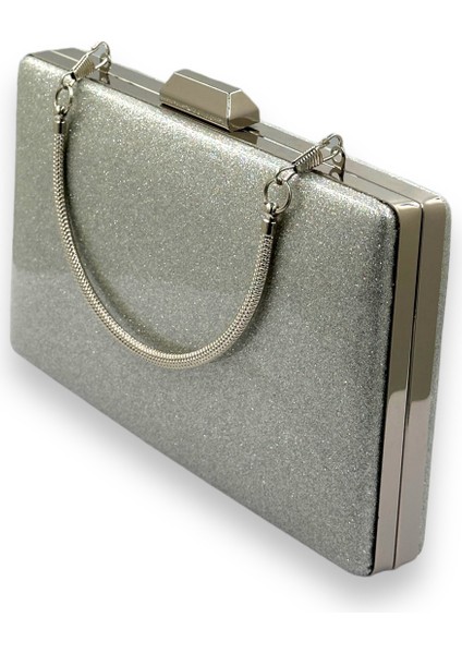 Gümüş Kumsim Üzeri Silikon Kaplamalı Saplı Kulplu Ithal Abiye Çanta Gece Çantası Düğün Nişan Kına