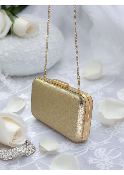 Gold Dore Renk Kristal Desenli Abiye Çanta Gece Çantası Düğün Nişan Portföy