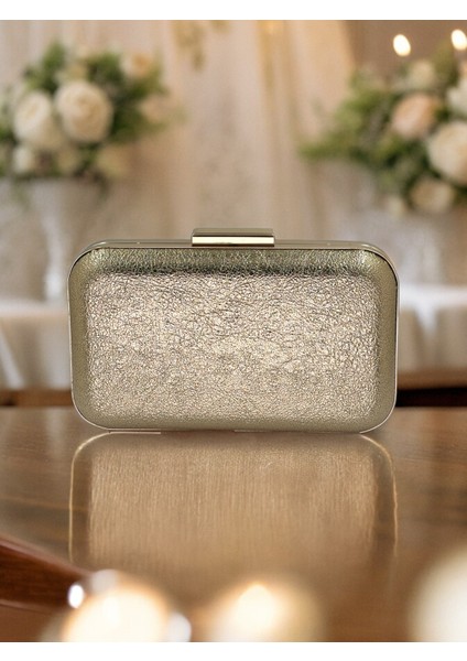 Gold Dore Renk Kristal Desenli Abiye Çanta Gece Çantası Düğün Nişan Portföy