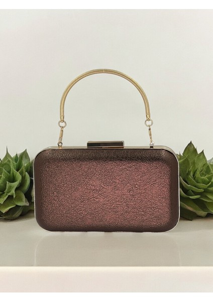 Bakır Renk Kristal Desenli Abiye Çanta Gece Çantası Düğün Nişan Portföy