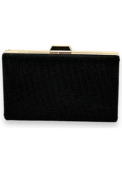 Siyah Renk Lazer Desenli Dökülmeyen Simli Abiye Çanta Gece Çantası Kına Düğün Nişan