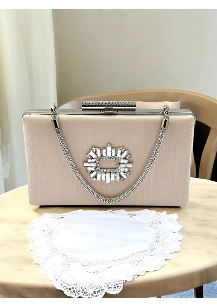 Ten Nude Taşlı Saplı Renk El Izi Yapmayan Simli Saten Kristal Taşlı Kadın Abiye Çanta Düğün Nişan fırsatları