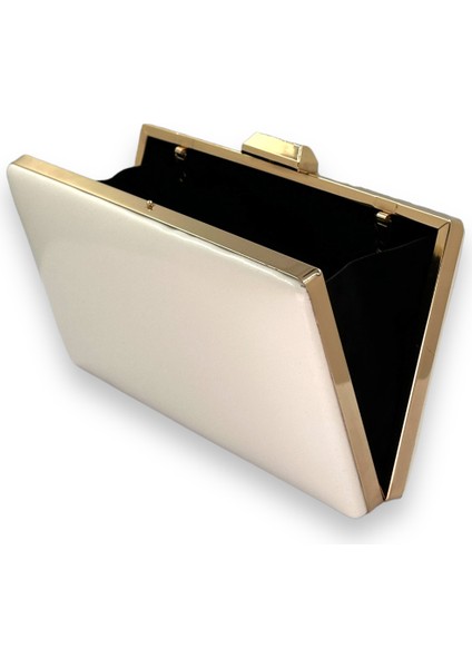 Bej Renk Cilt Deri Mat Deri Metal Saplı Abiye Çanta Gece Çantası Düğün Nişan Kına modelleri