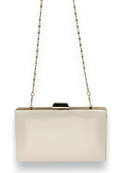 Bej Renk Cilt Deri Mat Deri Metal Saplı Abiye Çanta Gece Çantası Düğün Nişan Kına fırsatları