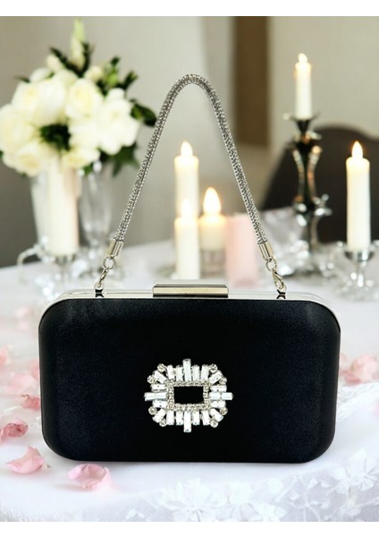 Siyah Renk Saten Taşlı Saplı Kadın Abiye Çanta Düğün Nişan Mezuniyet fiyatları