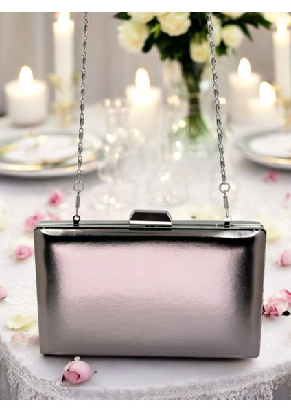 Antrasit Gri Platin Renk Cilt Deri Mat Deri Abiye Çanta Gece Çantası Nişan Düğün Çantası fırsatları