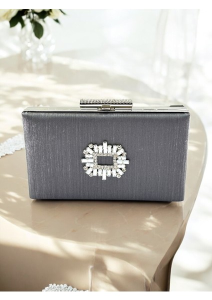Antrasit Gri Platin Renk El Izi Yapmayan Simli Saten Kristal Taşlı Kadın Abiye Çanta Düğün Nişan fiyatları