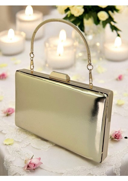 Altın Gold Dore Renk Cilt Deri Mat Deri Abiye Çanta Gece Çantası Nişan Düğün Çantası