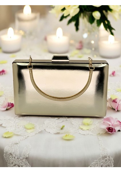 Altın Gold Dore Renk Cilt Deri Mat Deri Abiye Çanta Gece Çantası Nişan Düğün Çantası