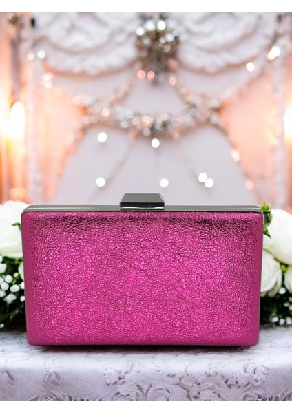 Fuşya Platin Kristal Desenli Mat Deri Metal Saplı Abiye Çanta Gece Çantası Kına Düğün Nişan Çantası fiyatları