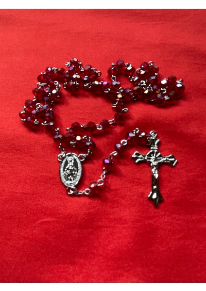 5 mm Kırmızı Çek Kristali Katolik Hristiyan Rosary Tesbih / Haç Kolye