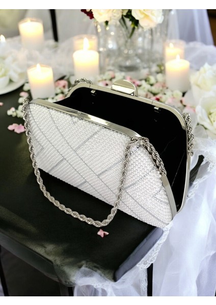 Sedef Ekru Altın Renk Incili Zincir Kulplu Kadın Abiye Çanta Mezuniyet Düğün Nişan fırsatları