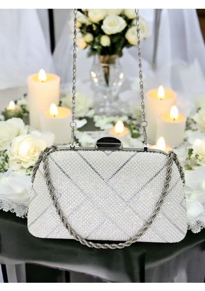 Sedef Ekru Altın Renk Incili Zincir Kulplu Kadın Abiye Çanta Mezuniyet Düğün Nişan indirimleri