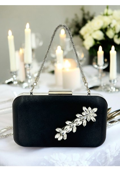 Siyah Renk Saten Taşlı Saplı Kadın Abiye Çanta Düğün Nişan Mezuniyet fiyatları