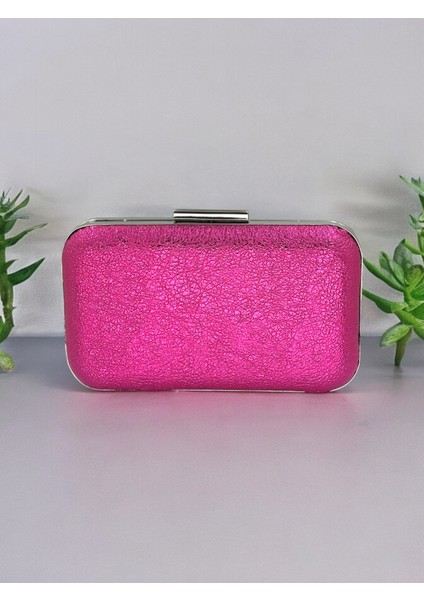 Fuşya Pembesi Renk Kristal Desenli Abiye Çanta Gece Çantası Düğün Nişan Portföy