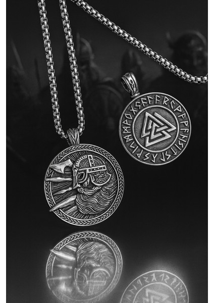 Paslanmaz Çelik 2’li Viking Kolye Seti – Valknut ve Savaşçı Sembolü Erkek Kolye fiyatları