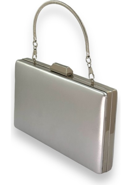 Gümüş Gri Lame Cilt Deri Mat Deri Metal Saplı Abiye Çanta Gece Çantası Düğün Nişan Kına fiyatları