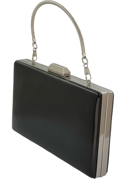 Siyah Renk Cilt Deri Mat Deri Metal Saplı Abiye Çanta Gece Çantası Düğün Nişan Kına fiyatları