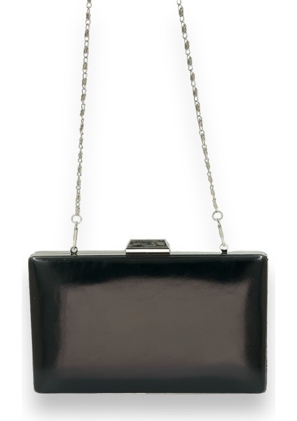 Siyah Renk Cilt Deri Mat Deri Metal Saplı Abiye Çanta Gece Çantası Düğün Nişan Kına fırsatları