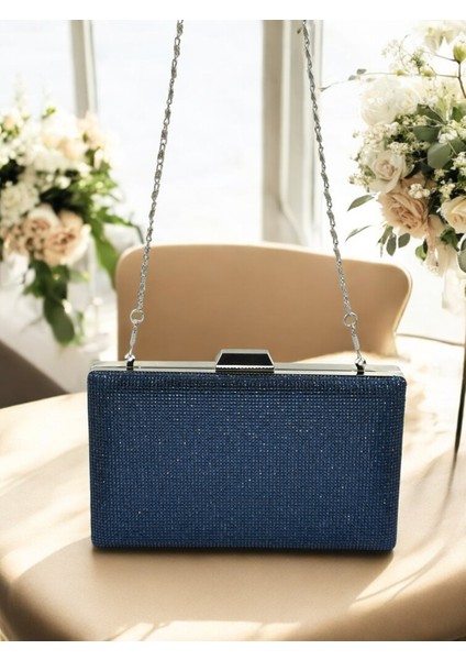 Lacivert Renk Kristal Taşlı Metal Saplı Abiye Çanta Düğün Nişan Kına Mezuniyet fırsatları