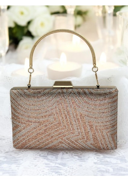 Altın Gümüş Renk Kristal Taşlı Metal Saplı Abiye Çanta Düğün Nişan Kına Mezuniyet