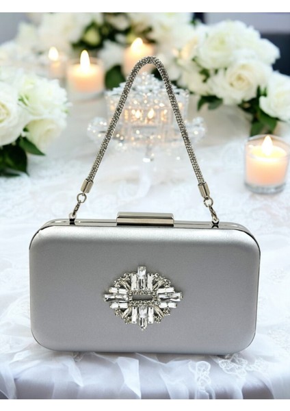 Gümüş Gri Lame Renk Saten Taşlı Saplı Kadın Abiye Çanta Düğün Nişan Mezuniyet fiyatları