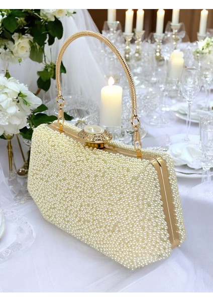 Incili Abiye Çanta Sedef Renk Gelin Çantası Abiye Çanta Gece Çantası Portföy Clutch